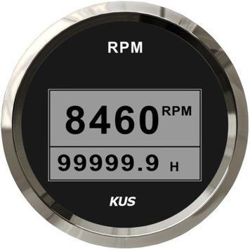 Тахометр со счётчиком моточасов KUS 8000 об/мин, чёрный