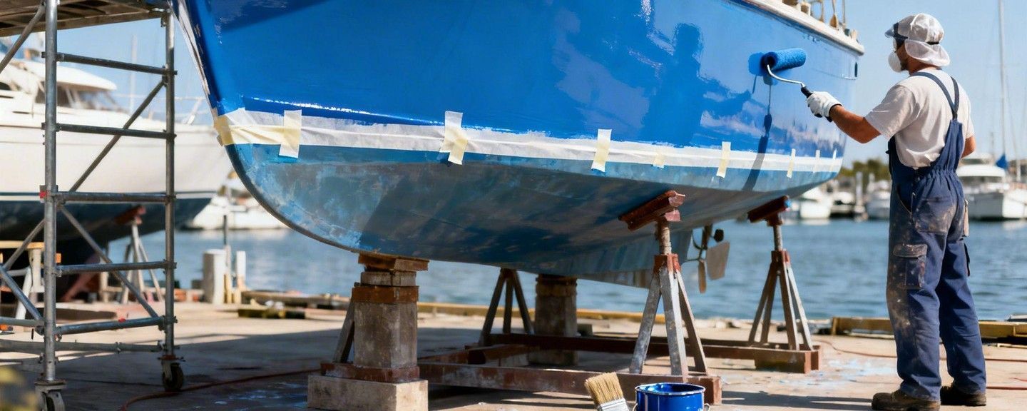 Покраска корпуса судна на стапелях