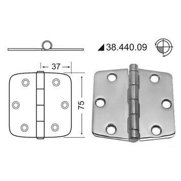 Петля 74&times;75 мм, товщина 2 мм, нержавіюча сталь Osculati, 38.440.09